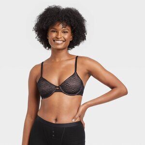 NEW! Women's Auden Unlined Molded Lace Bra Black